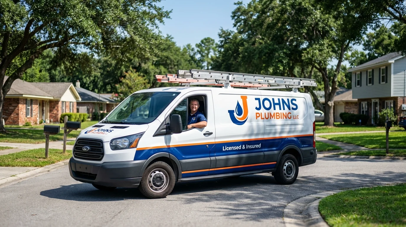 Johns Plumbing LLC service van in Scottville, MI