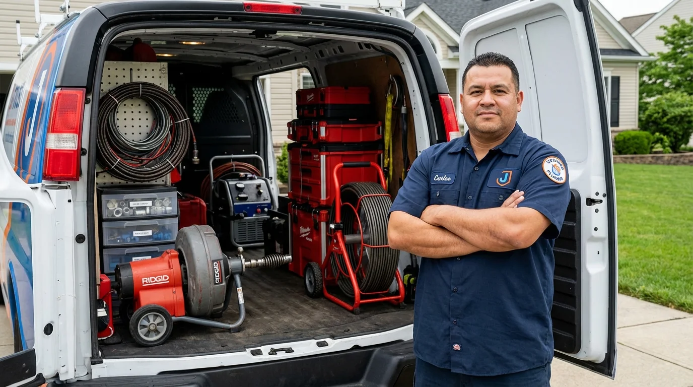 Professional drain cleaning equipment and Johns Plumbing LLC plumber in Scottville