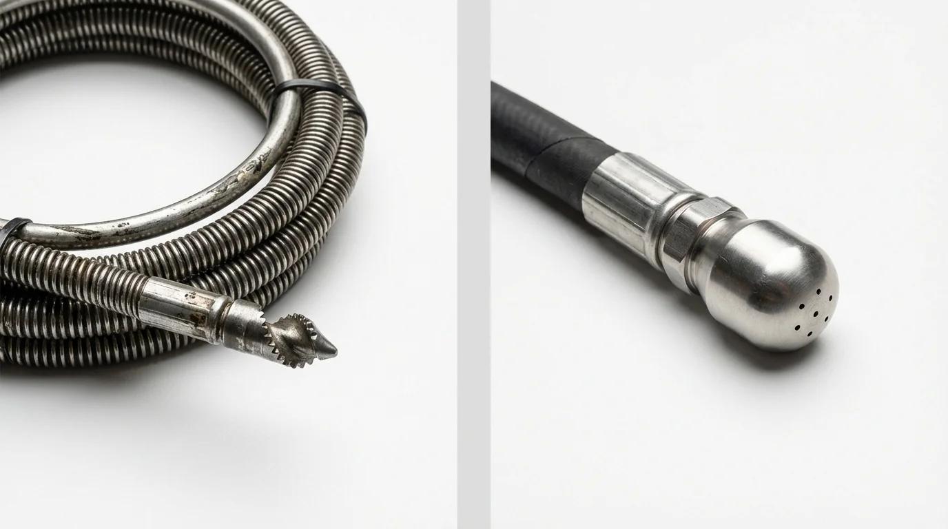 Drain snake cable and hydro jetting nozzle used for drain cleaning in Scottville, MI
