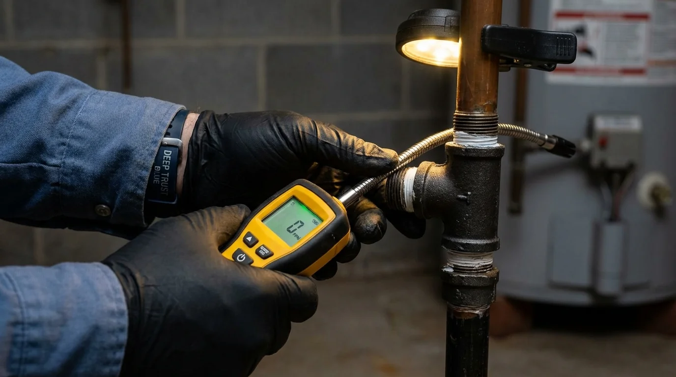 Gas leak detection with electronic sniffer by Johns Plumbing LLC in Scottville