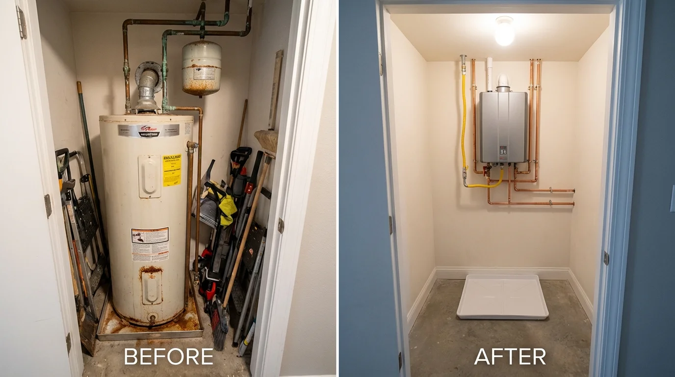 Tank water heater versus wall-mounted tankless unit comparison for Scottville, MI homeowners